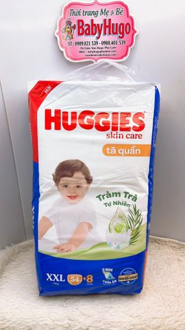  [TẶNG 8 MIẾNG] Tã quần Huggies TRÀM TRÀ TỰ NHIÊN - Size XXL Gói 54 miếng (Cho bé 15kg-25kg) 