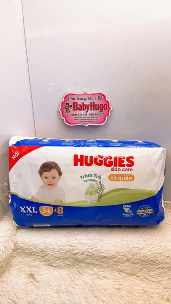  [TẶNG 8 MIẾNG] Tã quần Huggies TRÀM TRÀ TỰ NHIÊN - Size XXL Gói 54 miếng (Cho bé 15kg-25kg) 