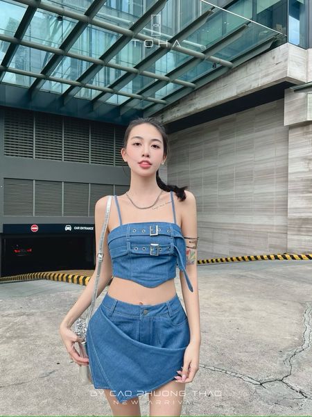  SET ÁO 2 DÂY JEAN VÁY ĐẮP TÀ - TH 