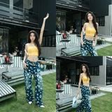  SET QUẦN JEAN SUÔNG HOA CÚC ÁO CROPTOP - TH 