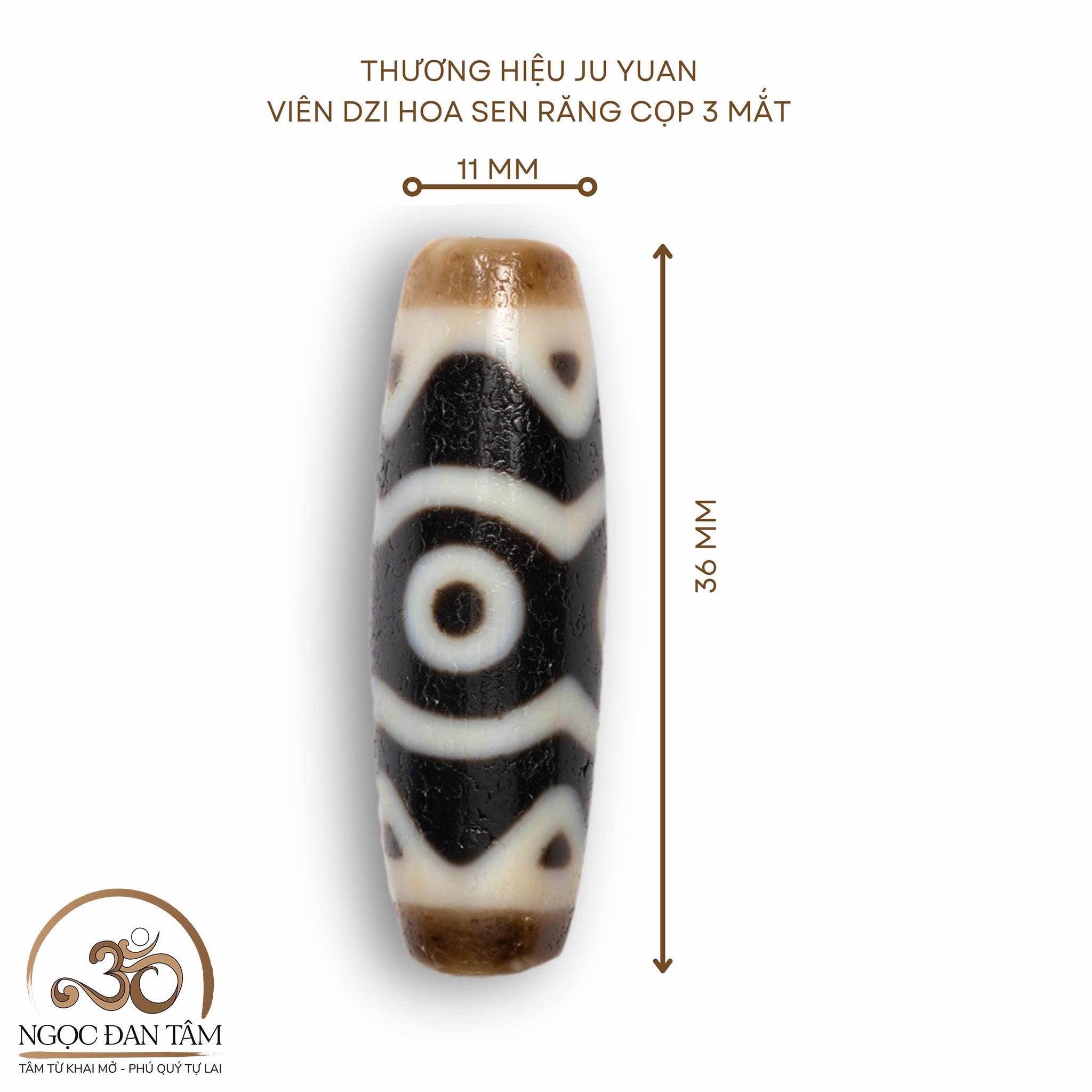  Dzi Hoa Sen Răng Cọp 3 Mắt 36x11mm 