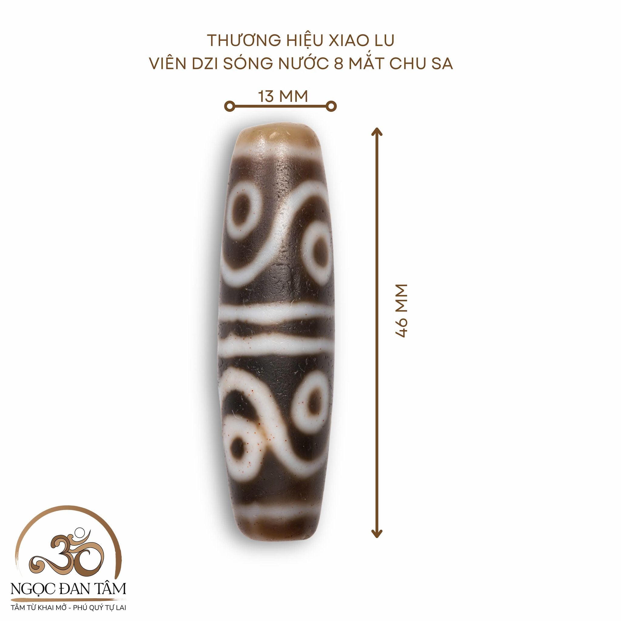  Dzi Sóng Nước 8 Mắt Chu Sa 46x13mm ( New Dzi - Xiao Lu ) 