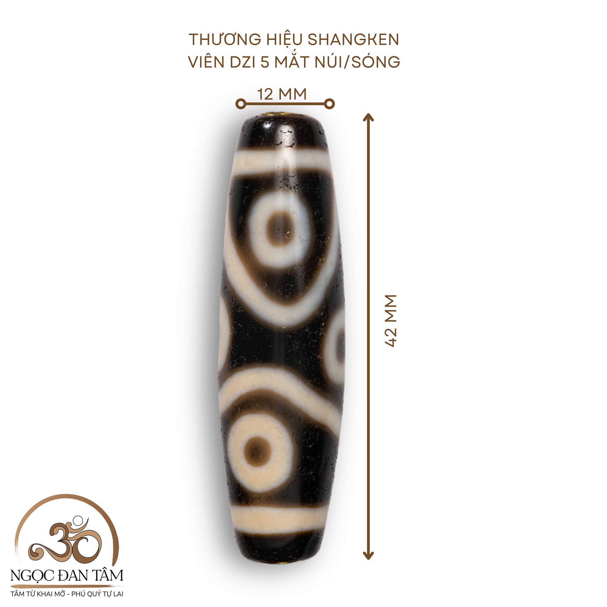  Dzi 5 Mắt Núi / Sóng 42x12mm ( New Dzi - Shangken ) 