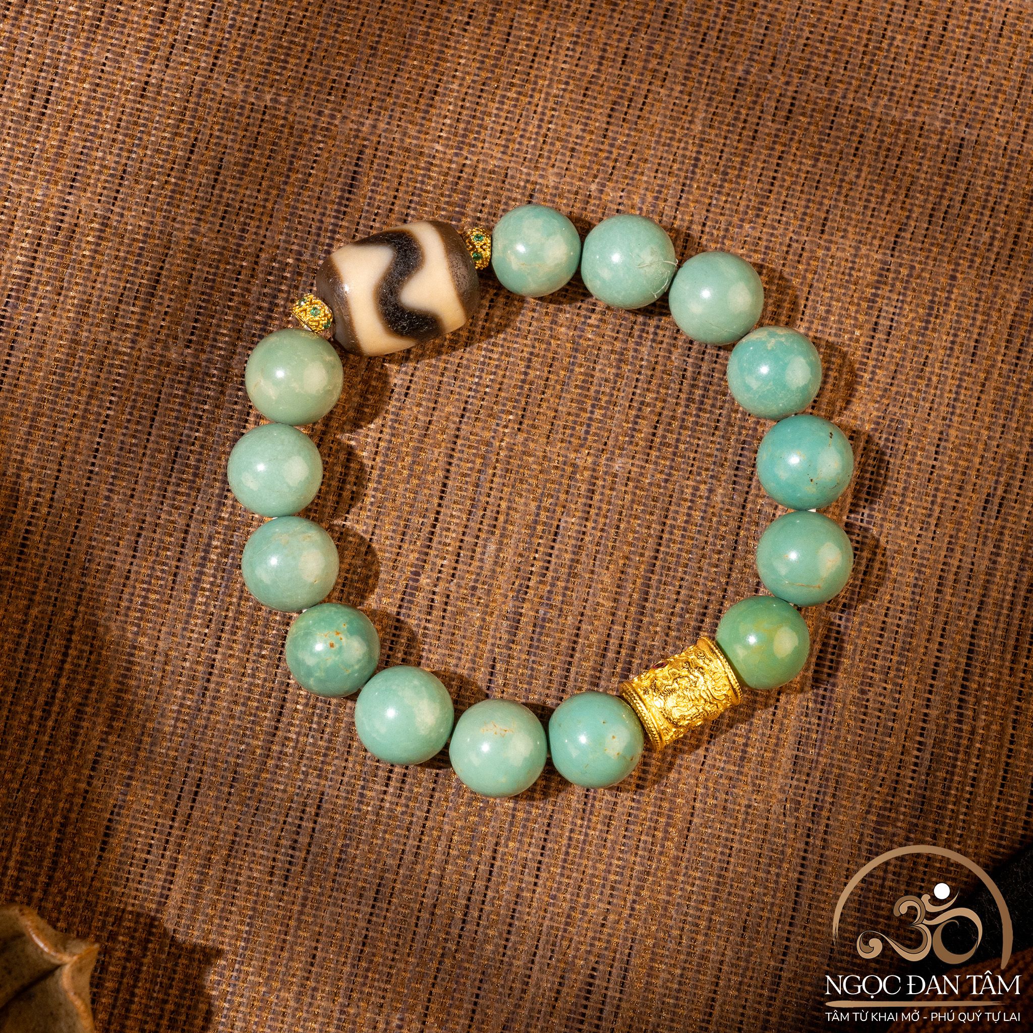  Vòng Tay Dzi Răng Cọp Phối Lam Ngọc 