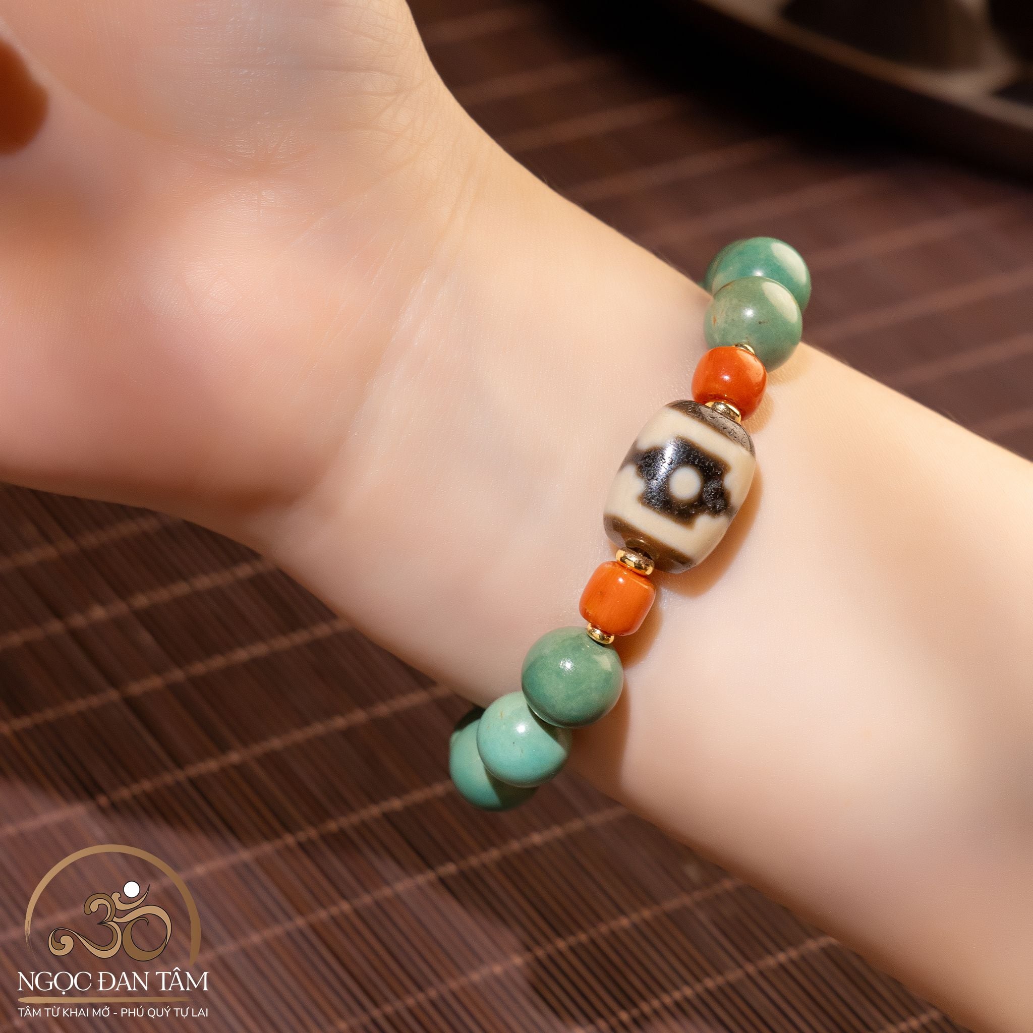  Vòng Tay Dzi Mandala 3 Mắt Phối Lam Ngọc 