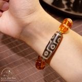  Vòng Tay Dzi 9 Mắt 46x14mm Phối Hổ Phách Cognac 