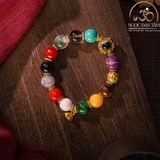  Vòng Tay Đá Phong Thủy Đa Sắc Phối Charm Dzi 1 Mắt 