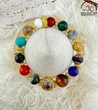  Vòng Tay Đá Phong Thủy Đa Sắc Phối Charm Dzi 1 Mắt 