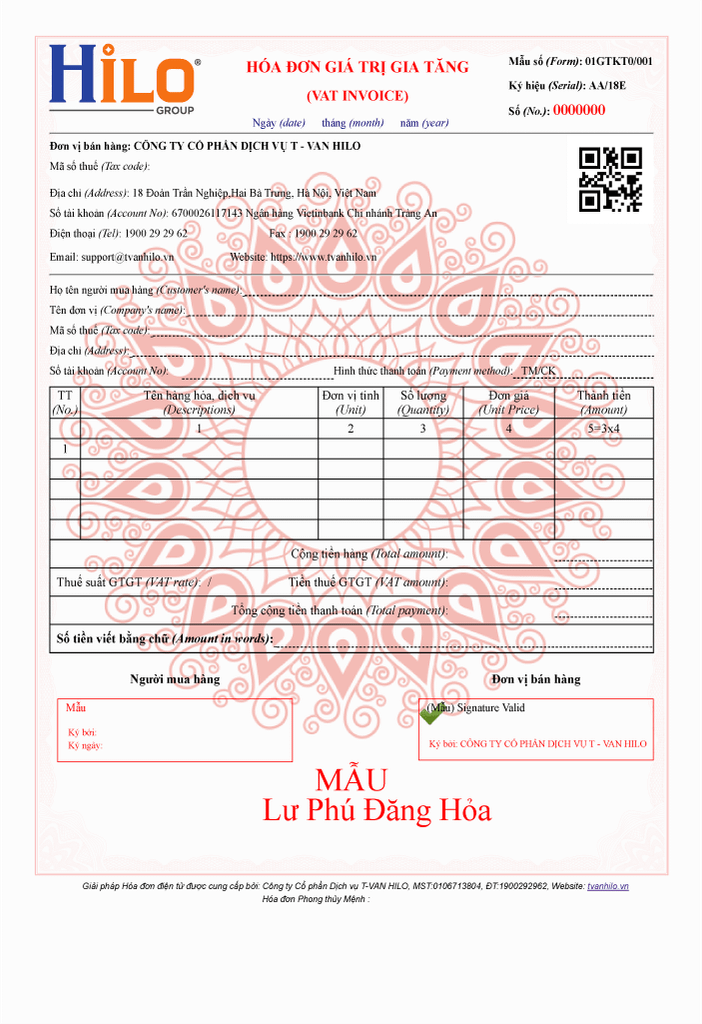  Phú Đăng Hỏa - HIN 300 - Hóa đơn điện tử ngũ hành Hilo Invoice 