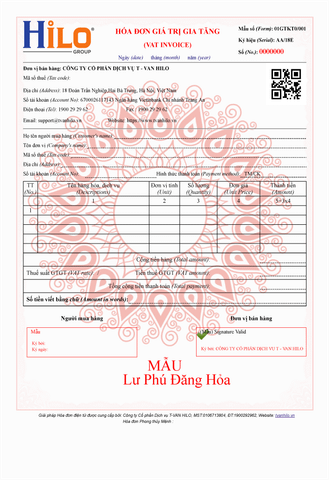  Phú Đăng Hỏa - HIN 300 - Hóa đơn điện tử ngũ hành Hilo Invoice 