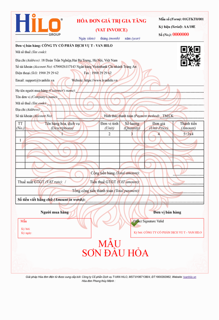  Sơn Đầu Hỏa - HIN 10000 - Hóa đơn điện tử ngũ hành Hilo Invoice 