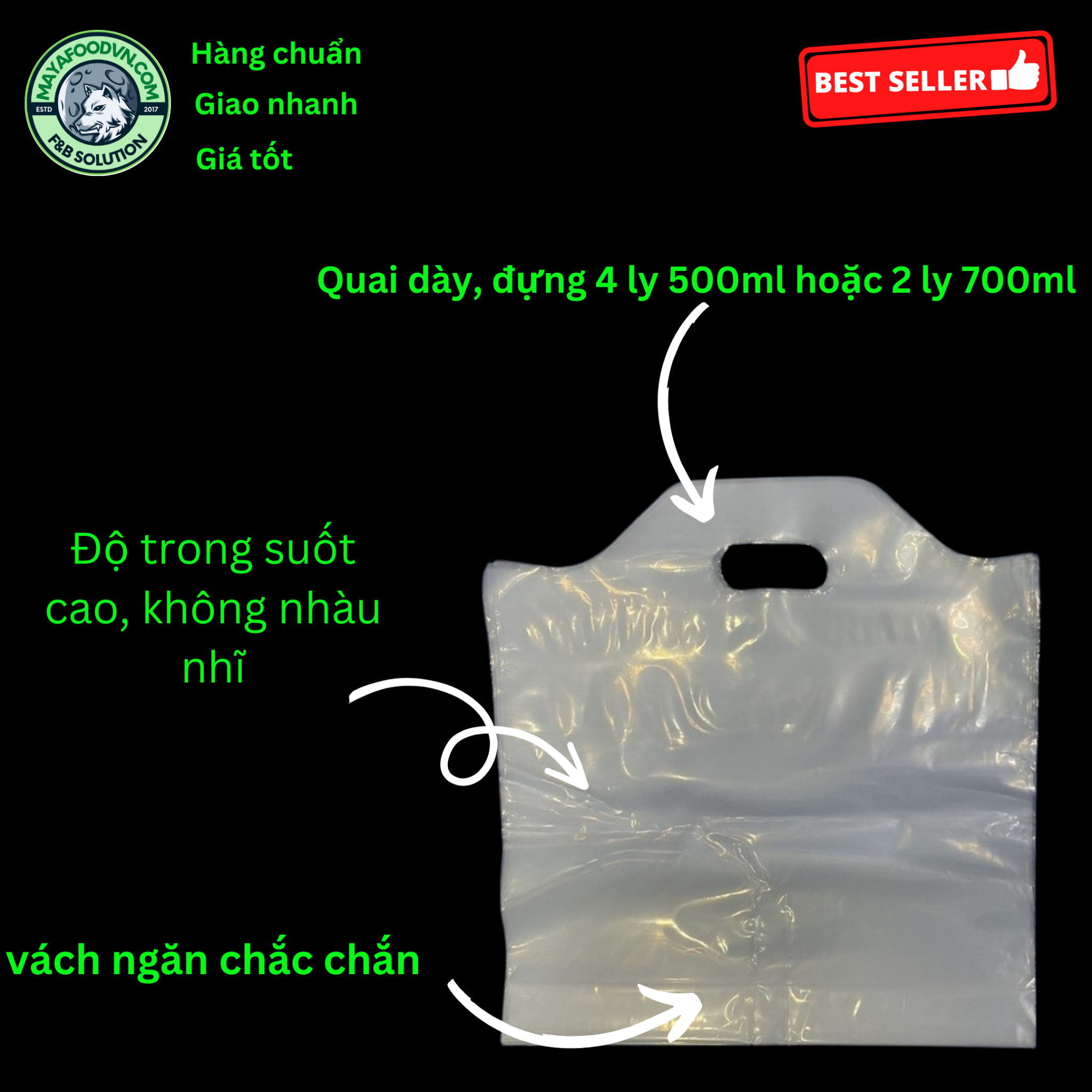 túi đựng ly trà sữa 2 ly có đường ép nhiệt chia đôi giữa bịch - Maya Food