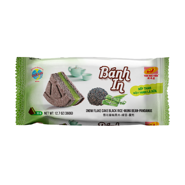  Bánh In Nếp Than Đậu Xanh Lá Dứa - Snow Flake Cake Black Rice - Mung Bean - Pandanus 