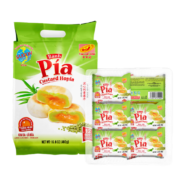  Bánh Pía Kim Sa Lá Dứa Tân Huê Viên - Pandan Liu Sha Pia Cake 