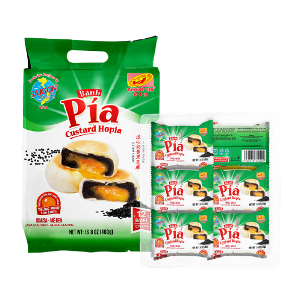  Bánh Pía Kim Sa Mè Đen Tân  Huê Viên - Black Sesame Liu Sha Pia Cake 