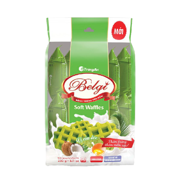  Bánh Trứng Sữa Mềm Vị Cốm Dừa Belgi - Coconut Green Rice Flakes Soft Waffles 