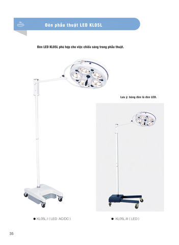 Đèn phẫu thuật di động 5 bóng kèm ắc quy dự phòng (KL05L.I stand (AC/DC))