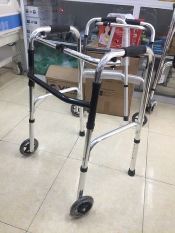 (Tbyt Hào Anh)Khung Tập Đi Inox Có Bánh Xe - Tăng Giảm Chiều Cao - Gấp Gọn, không trơn trượt - Hàng Lucky chính hãng