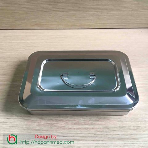Hộp hấp dụng cụ y tế Inox hình chữ nhật - Có lỗ, có quai sách tiện lợi (Hộp Sản Có Lỗ)
