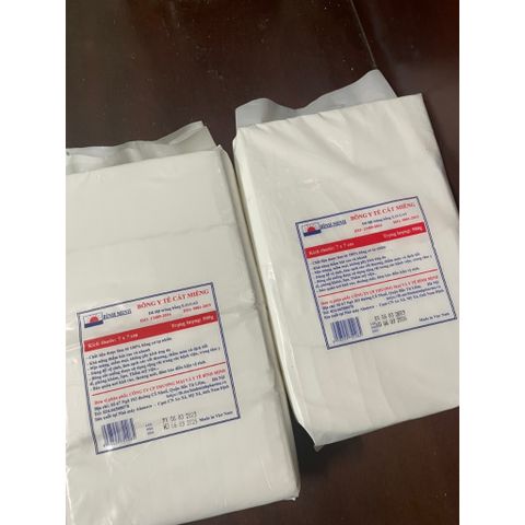 Bông cắt miếng sẵn Bình Minh ( 7x7cm ) Gói 0.5kg – Bông dùng trong spa, phun xăm, vệ sinh cá nhân, tẩy trang