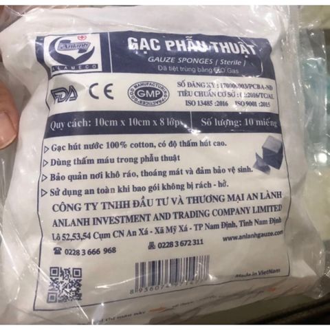 túi 50 gói gạc phẫu thuật tiệt trùng an lành 5 x 5 x8 lớp1 gói 10 miếng