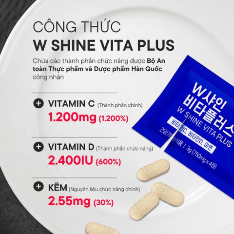 Viên Uống Pha Lê W Shine Vita Plus Body Plus, Viên Uống Dưỡng Trắng Da Hộp 15 Gói