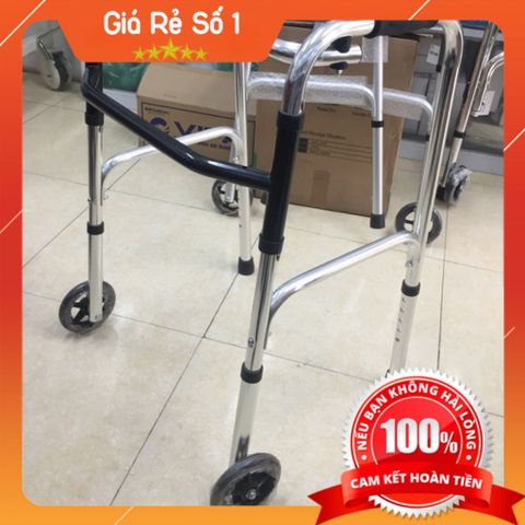 (Tbyt Hào Anh)Khung Tập Đi Inox Có Bánh Xe - Tăng Giảm Chiều Cao - Gấp Gọn, không trơn trượt - Hàng Lucky chính hãng