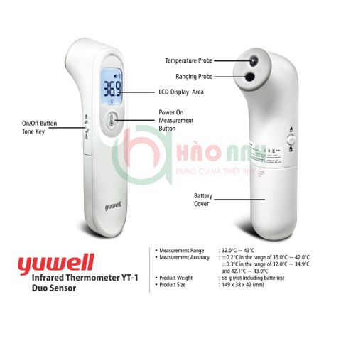 Nhiệt kế hồng ngoại Yuwell YT-1 bắn trán - Dùng đo nhiệt độ cơ thể trong gia đình (Cả người lớn và trẻ nhỏ)