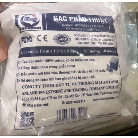 túi 50 gói gạc phẫu thuật tiệt trùng an lành 7.5x7,5x6 lớp 1 gói 10 miếng