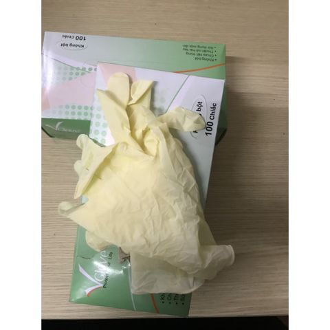 [10 đôi] Găng tay Vglove không bột Nitrile 3.5gr màu xanh - màu trắng, size S , dài 23cm