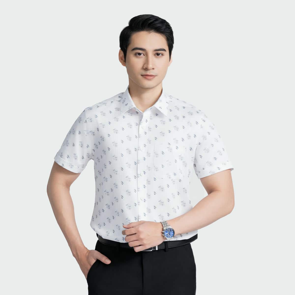 Áo Sơ Mi Trắng Nam Aristino in họa tiết ASS110AZ