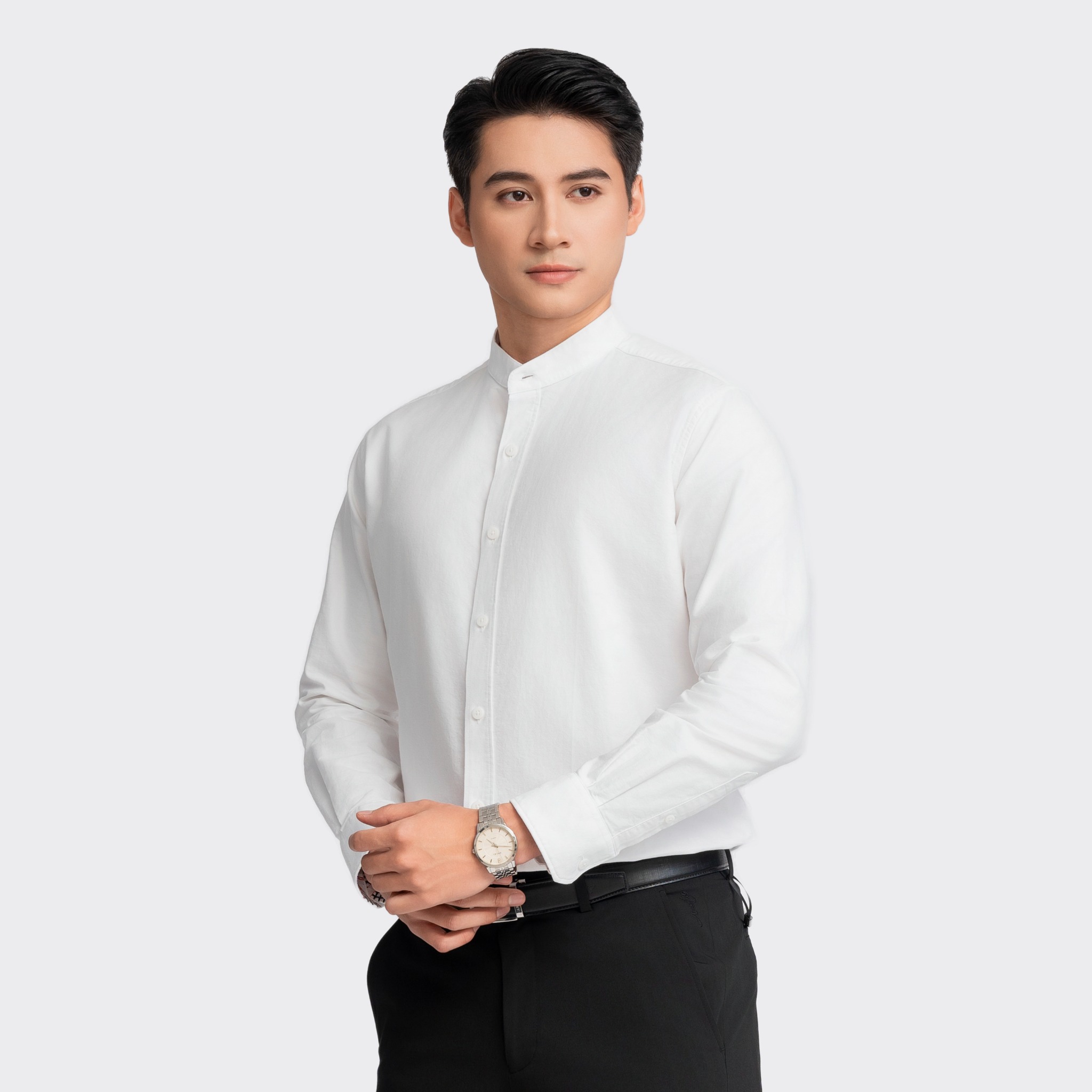 Áo Sơ Mi Trắng Casual Nam Aristino Cổ Trụ In Hoạ Tiết ALSM110Z