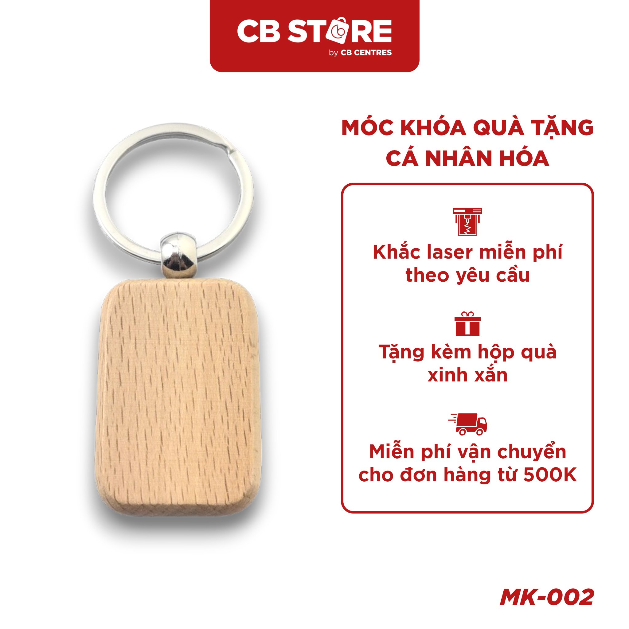 Móc khóa gỗ hình chữ nhật
