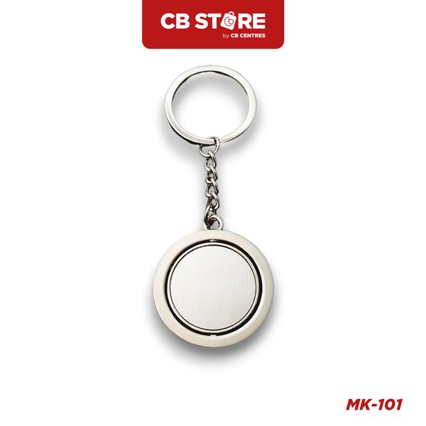 Móc khóa kim loại tròn xoay 360 độ - Mặt bạc trơn (Nối sợi)
