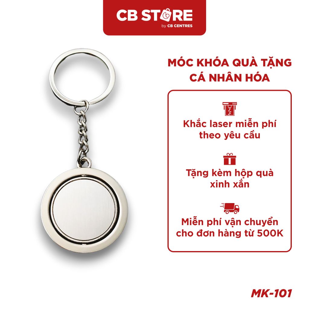 Móc khóa kim loại tròn xoay 360 độ - Mặt bạc trơn (Nối sợi)