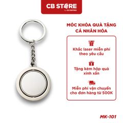 Móc khóa kim loại tròn xoay 360 độ - Mặt bạc trơn (Nối sợi)
