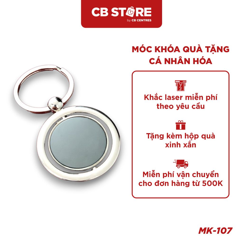 Móc khóa kim loại tròn xoay 360 độ - Mặt gương đen (Nối cầu)