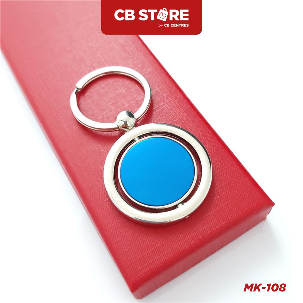 Móc khóa kim loại tròn xoay 360 độ - Mặt gương xanh dương (Nối cầu)