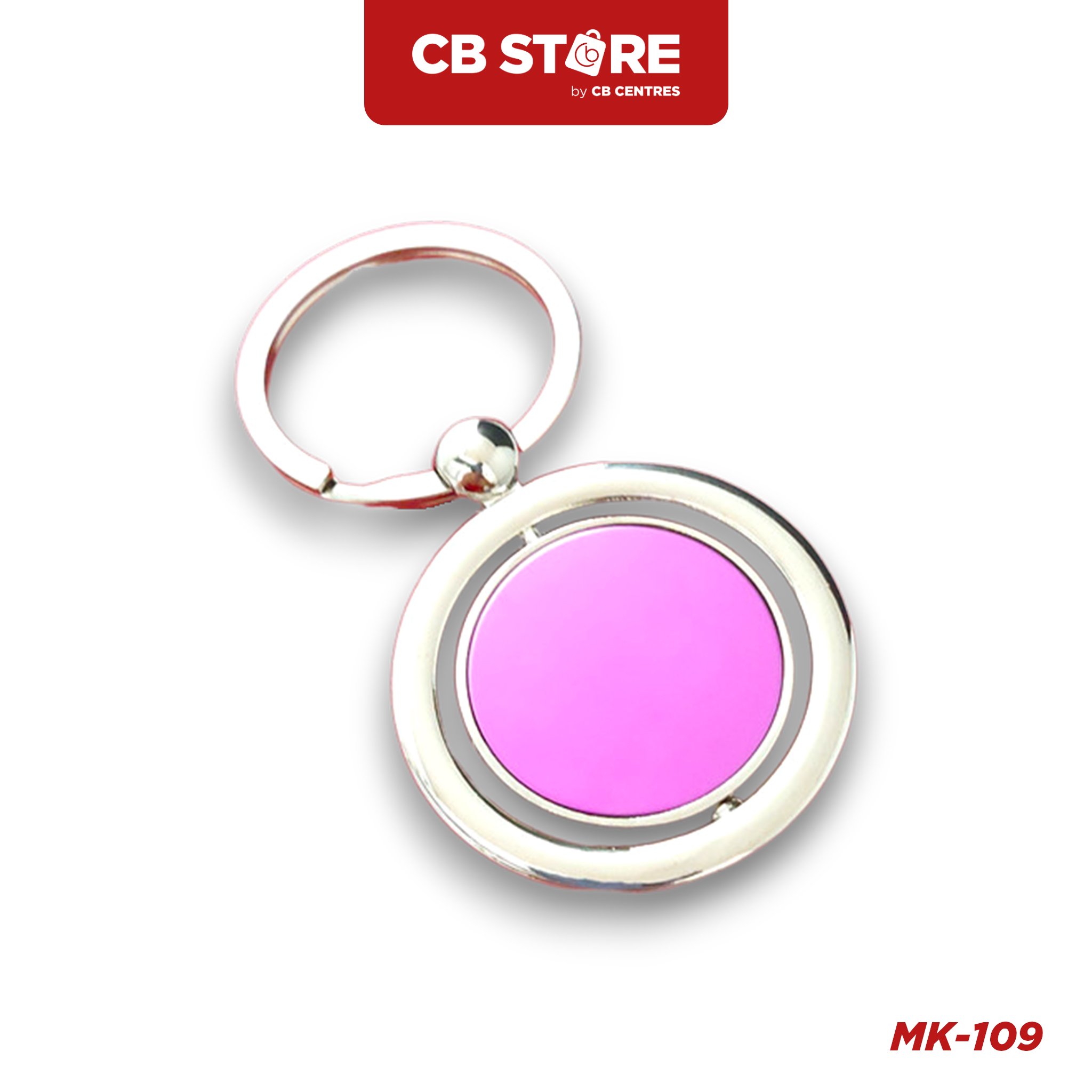 Móc khóa kim loại tròn xoay 360 độ - Mặt gương hồng (Nối cầu)