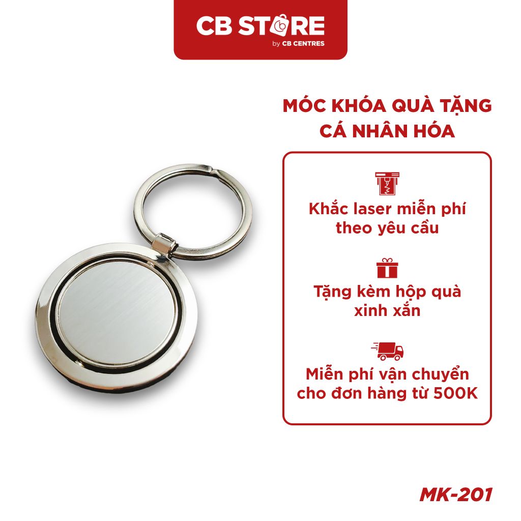 Móc khóa kim loại tròn xoay 360 độ bản to - Mặt bạc trơn