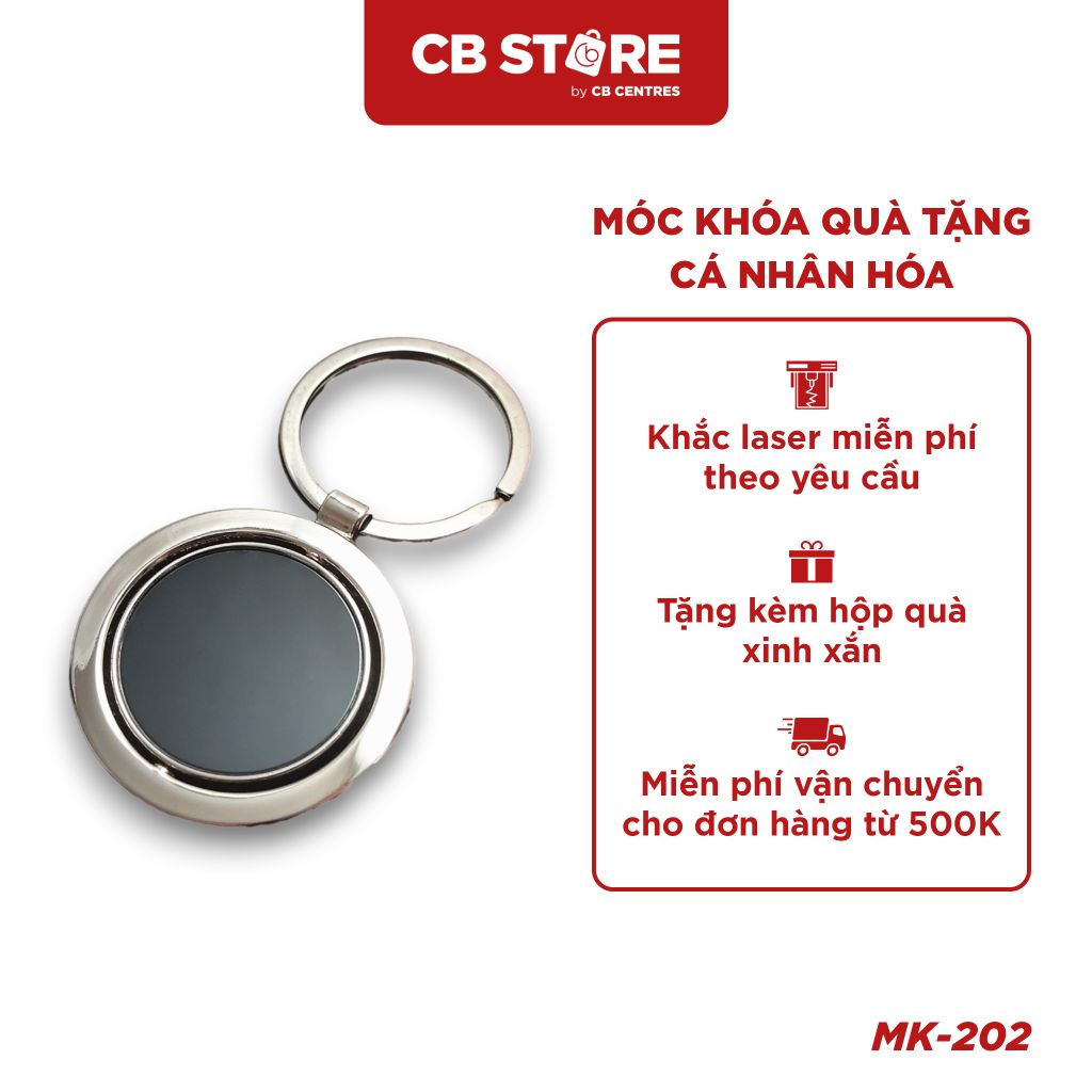 Móc khóa kim loại tròn xoay 360 độ bản to - Mặt gương đen