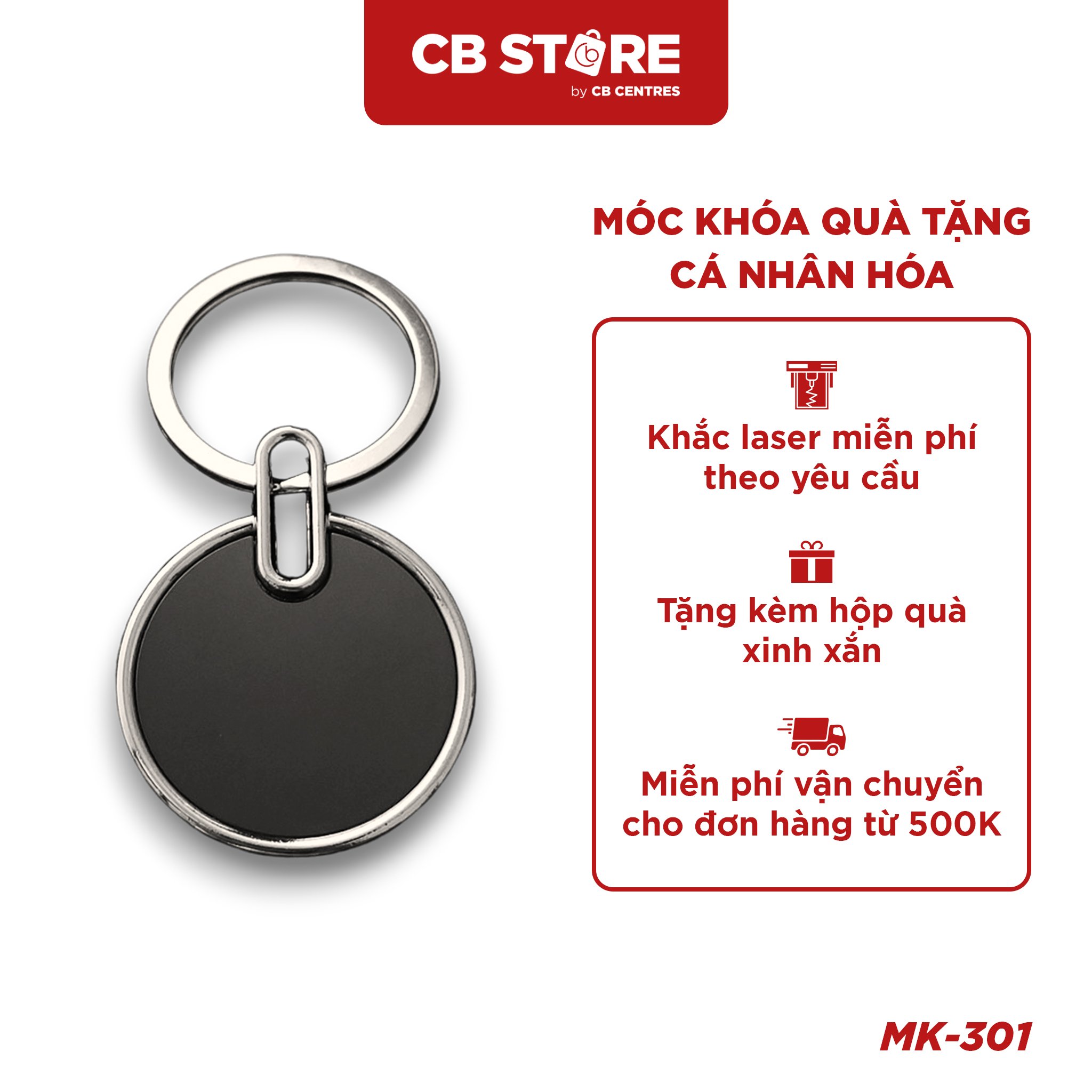 Móc khóa kim loại hình tròn - Mặt gương đen