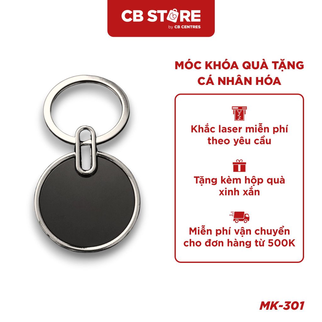 Móc khóa kim loại hình tròn - Mặt gương đen