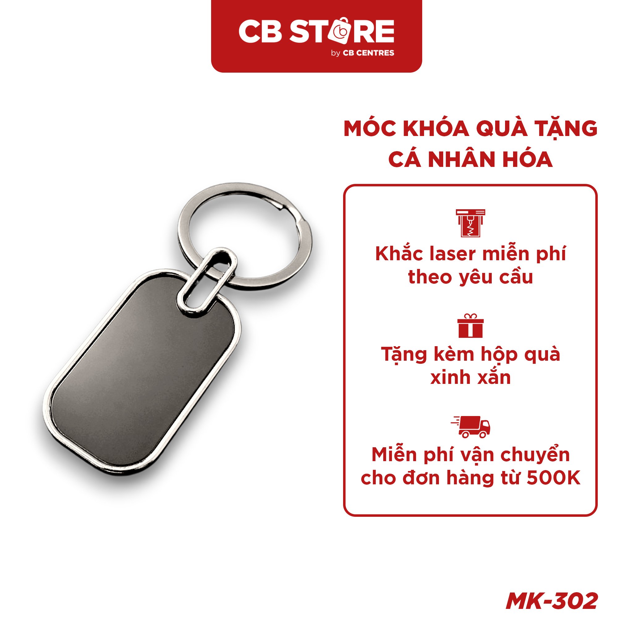 Móc khóa kim loại hình chữ nhật - Mặt gương đen