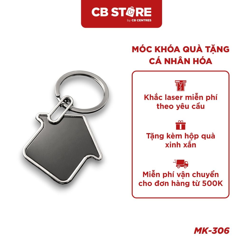 Móc khóa kim loại hình ngôi nhà - Mặt gương đen