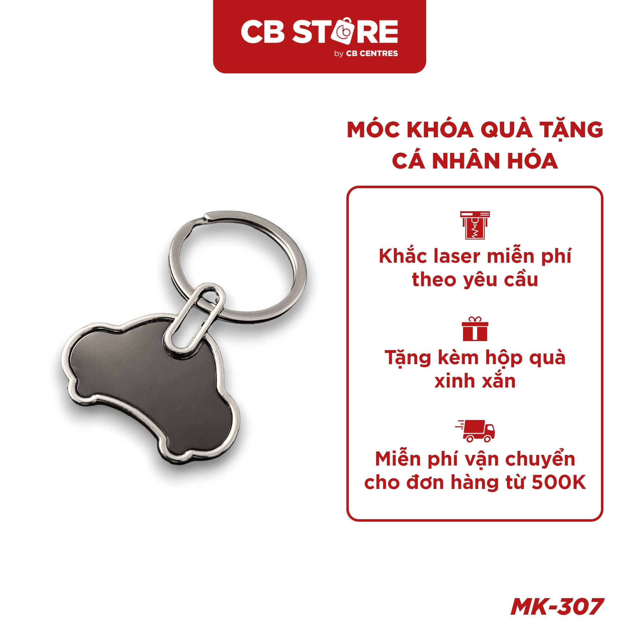 Móc khóa kim loại hình ô tô - Mặt gương đen