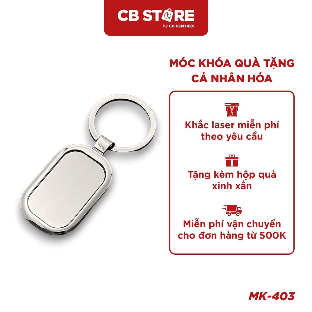 Móc khóa kim loại hình chữ nhật - Mặt bạc trơn