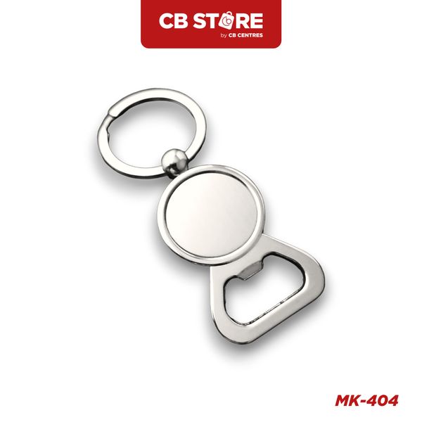 Móc khóa kim loại tròn khui nắp chai - Mặt bạc trơn