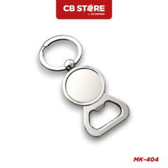 Móc khóa kim loại tròn khui nắp chai - Mặt bạc trơn