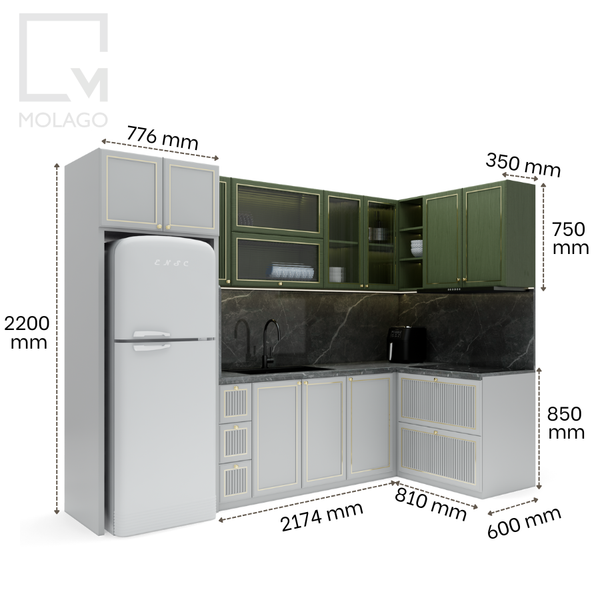 Trọn bộ hệ tủ bếp, kệ bếp gỗ 6 món Neo chic | Molago